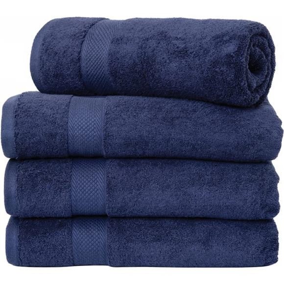 Bath Towels Blue 100% Cotton 27x54 - 4 Shower Towel Set - Picture 3 of 6